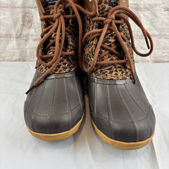 Sperry Girls Youth 6 Leopard Print Waterproof Rubber Port Duck Boots - Picture 5 of 11